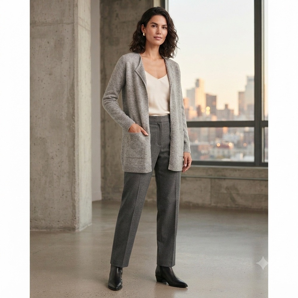 Aritzia Babaton Wool-Yak Blend Longline Open Front Cardigan Heather Grey XXS